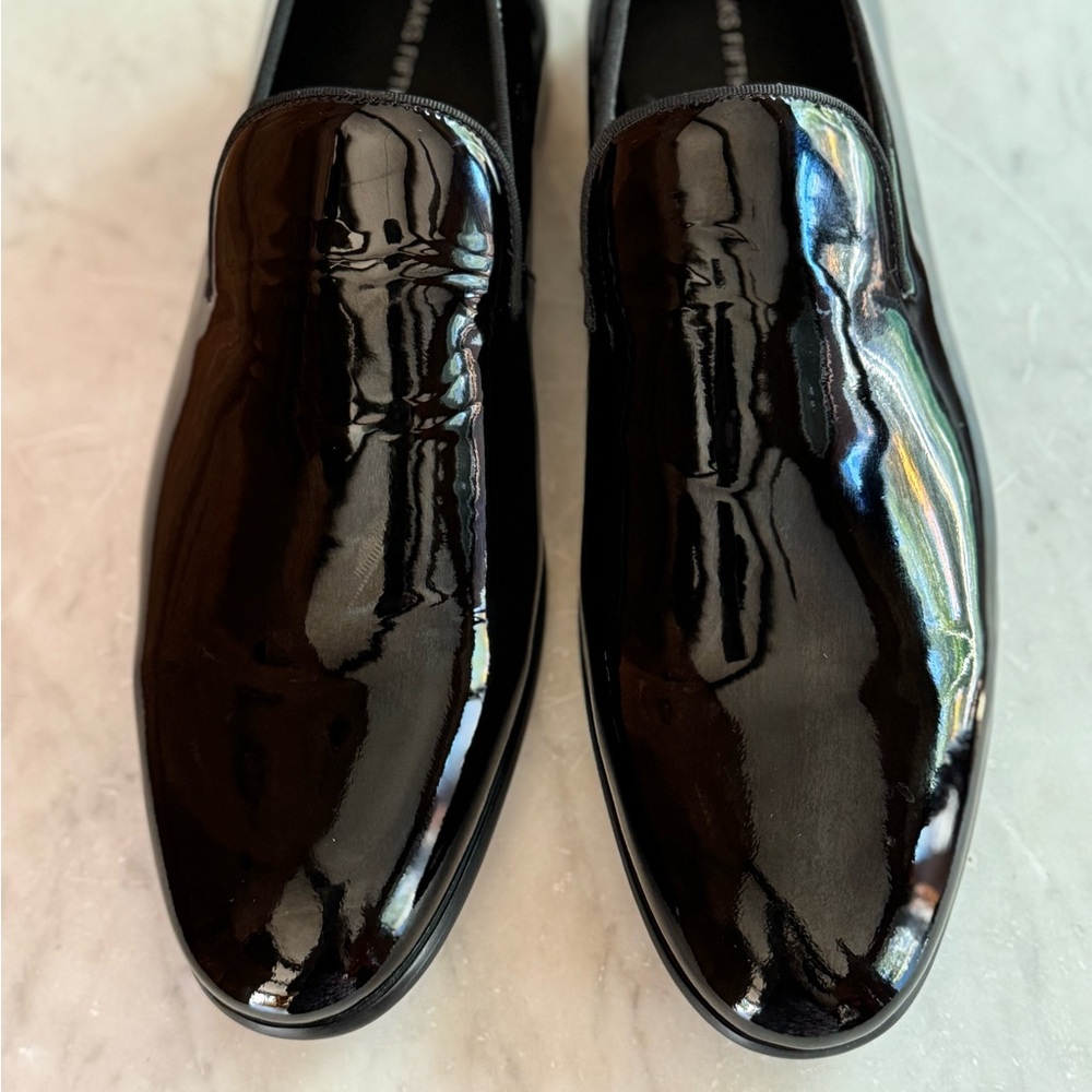 Saks Fifth Avenue Black Patent Leather Slip On Men’s Dress Shoes Sz 10.